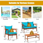 4 Piece Acacia Wood Patio Rattan Furniture Set with Cushions - 45 x 27.5x 29.5 (L x W x H)