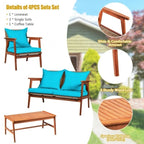 4 Piece Acacia Wood Patio Rattan Furniture Set with Cushions - 45 x 27.5x 29.5 (L x W x H)