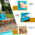 4 Piece Acacia Wood Patio Rattan Furniture Set with Cushions - 45 x 27.5x 29.5 (L x W x H)