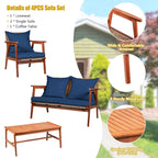 4 Piece Acacia Wood Patio Rattan Furniture Set with Cushions - 45 x 27.5x 29.5 (L x W x H)