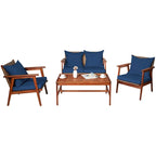 4 Piece Acacia Wood Patio Rattan Furniture Set with Cushions - 45 x 27.5x 29.5 (L x W x H)