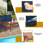 4 Piece Acacia Wood Patio Rattan Furniture Set with Cushions - 45 x 27.5x 29.5 (L x W x H)
