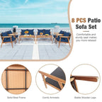 4 Piece Acacia Wood Patio Rattan Furniture Set with Cushions - 45 x 27.5x 29.5 (L x W x H)