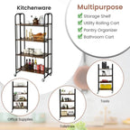 Foldable Rolling Cart with Storage Shelves for Kitchen-4-Tier - 26 x 16 x 52(L x W x H)
