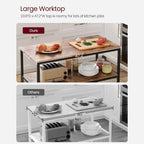 Black Metal Kitchen Shelf with Large Wooden Worktop and Adjustable Storage Racks