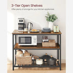 Black Metal Kitchen Shelf with Large Wooden Worktop and Adjustable Storage Racks