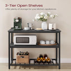 Black Metal Kitchen Shelf with Large Wooden Worktop and Adjustable Storage Racks