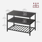 Black Metal Kitchen Shelf with Large Wooden Worktop and Adjustable Storage Racks