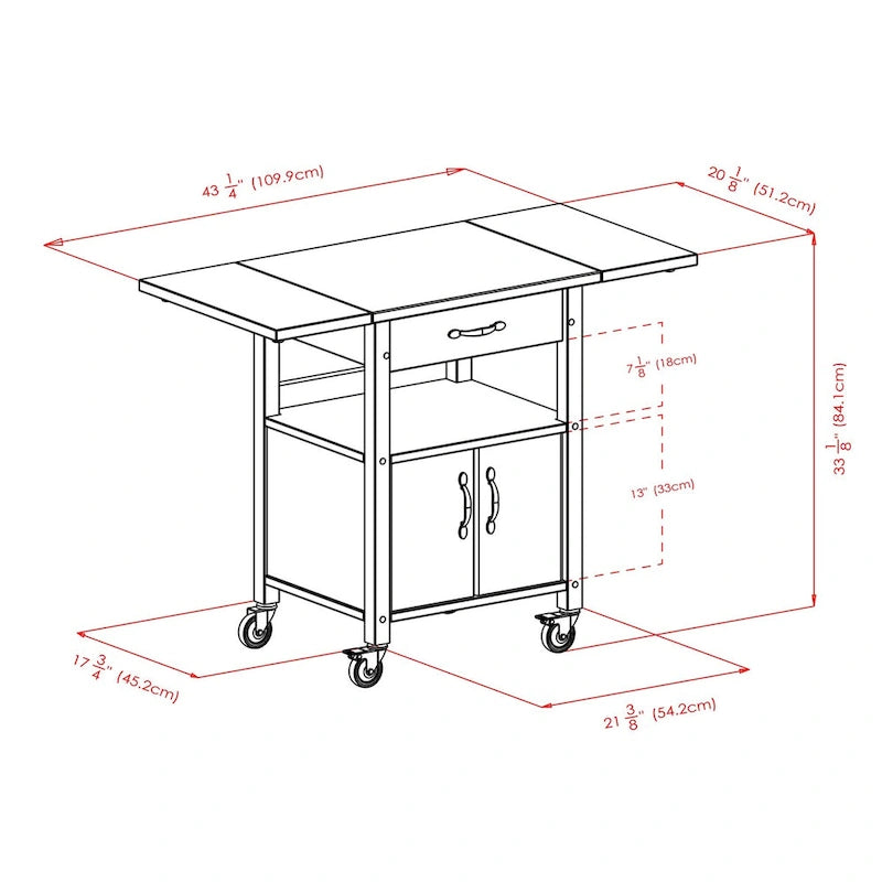 Rachael Kitchen Cart, Drop Leaf, Natural - 43.27 x 20.16 x 33.27 inches