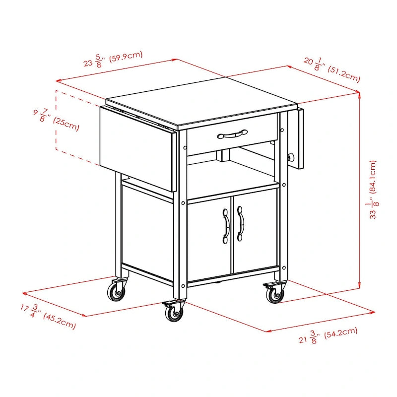 Rachael Kitchen Cart, Drop Leaf, Natural - 43.27 x 20.16 x 33.27 inches