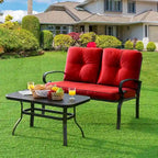 Gymax 2PCS Patio Loveseat & Table Set Conversation Sofa Set w/ Red