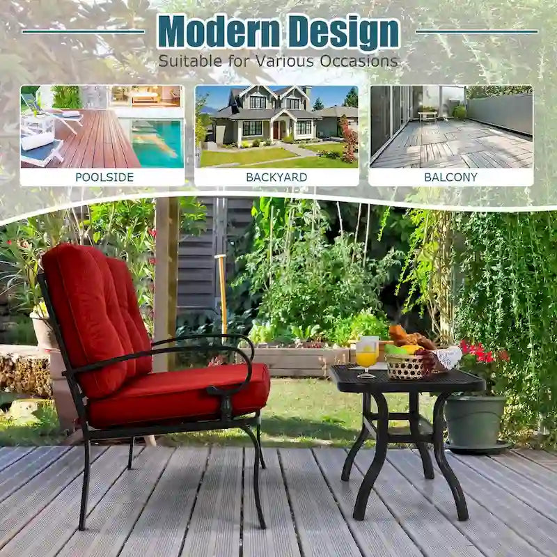 Gymax 2PCS Patio Loveseat & Table Set Conversation Sofa Set w/ Red