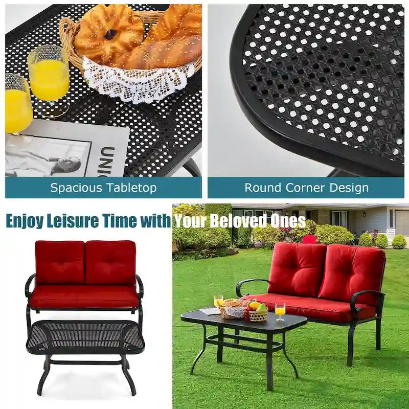 Gymax 2PCS Patio Loveseat & Table Set Conversation Sofa Set w/ Red
