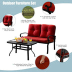 Gymax 2PCS Patio Loveseat & Table Set Conversation Sofa Set w/ Red