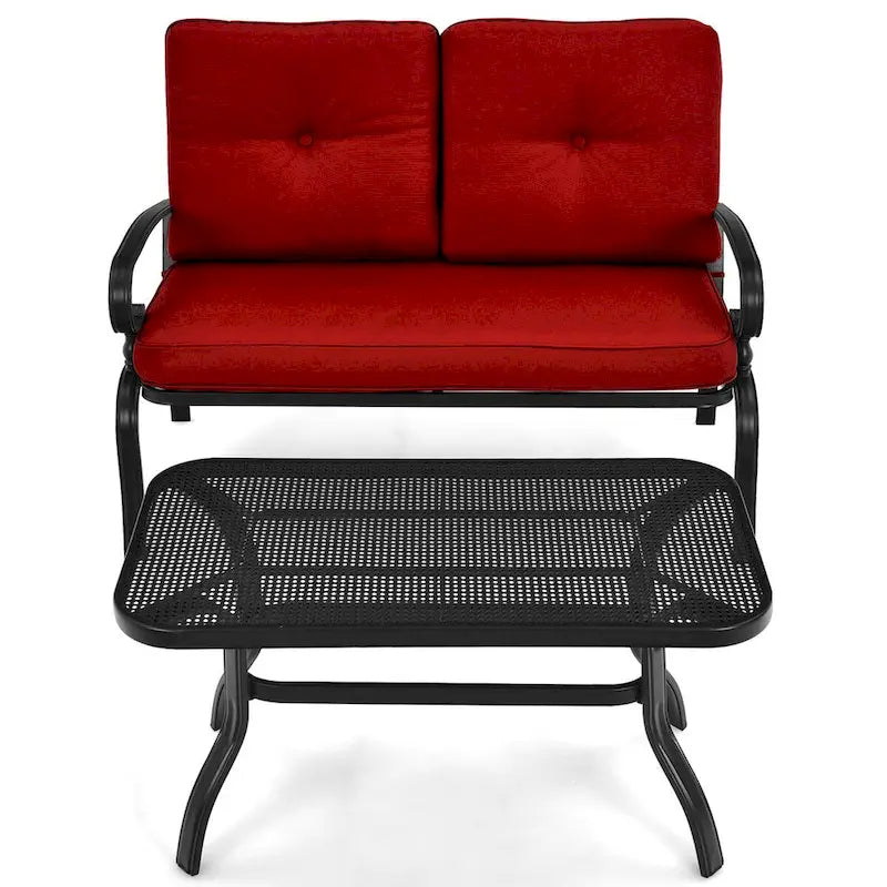 Gymax 2PCS Patio Loveseat & Table Set Conversation Sofa Set w/ Red