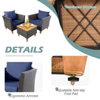 3 Pieces Patio Rattan Bistro Furniture Set with Wooden Table Top