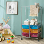 Costway 6 Drawer Rolling Storage Cart w/Hanging Bar Office School - 25 x 14.5 x 44