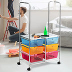 Costway 6 Drawer Rolling Storage Cart w/Hanging Bar Office School - 25 x 14.5 x 44