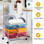 Costway 6 Drawer Rolling Storage Cart w/Hanging Bar Office School - 25 x 14.5 x 44