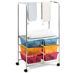 Costway 6 Drawer Rolling Storage Cart w/Hanging Bar Office School - 25 x 14.5 x 44