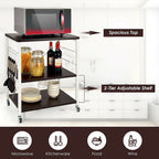 3-Tier Kitchen Baker's Rack Microwave Oven Storage Cart with Hooks - 23.5 x 16 x 29 (L x W x H)