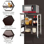 3-Tier Kitchen Baker's Rack Microwave Oven Storage Cart with Hooks - 23.5 x 16 x 29 (L x W x H)