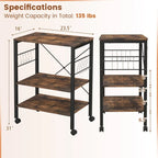 3-Tier Kitchen Baker's Rack Microwave Oven Storage Cart with Hooks - 23.5 x 16 x 29 (L x W x H)