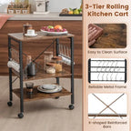 3-Tier Kitchen Baker's Rack Microwave Oven Storage Cart with Hooks - 23.5 x 16 x 29 (L x W x H)