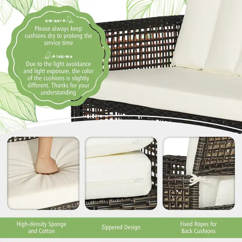 Costway 8PCS Patio Rattan Furniture Set Cushioned Chairs Wood Table - See Details