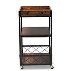 Capri Vintage Rustic Industrial Oak Brown and Black Finished Mobile Metal Bar Cart with Stemware Rack