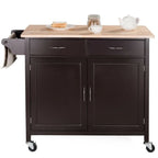 Brown Kitchen Island Storage Cart with Wood Top and Casters - 43 x 19.5 x 35.5 (L x W x H)