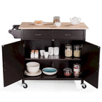Brown Kitchen Island Storage Cart with Wood Top and Casters - 43 x 19.5 x 35.5 (L x W x H)