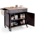 Brown Kitchen Island Storage Cart with Wood Top and Casters - 43 x 19.5 x 35.5 (L x W x H)