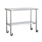 Stainless Steel 2-ft Kitchen Island Cart Prep Table with Casters - 48L x 24W x 35H in.