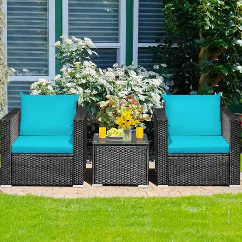3 Pieces Patio wicker Furniture Set with Cushion - 28.5 x 27.5 x 27 (L x W x H)