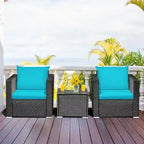 3 Pieces Patio wicker Furniture Set with Cushion - 28.5 x 27.5 x 27 (L x W x H)