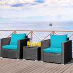 3 Pieces Patio wicker Furniture Set with Cushion - 28.5 x 27.5 x 27 (L x W x H)