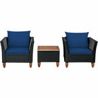 3 Pieces Patio wicker Furniture Set with Cushion - 28.5 x 27.5 x 27 (L x W x H)