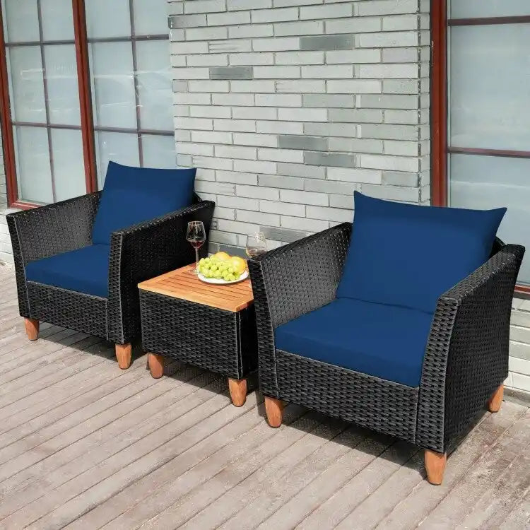 3 Pieces Patio wicker Furniture Set with Cushion - 28.5 x 27.5 x 27 (L x W x H)