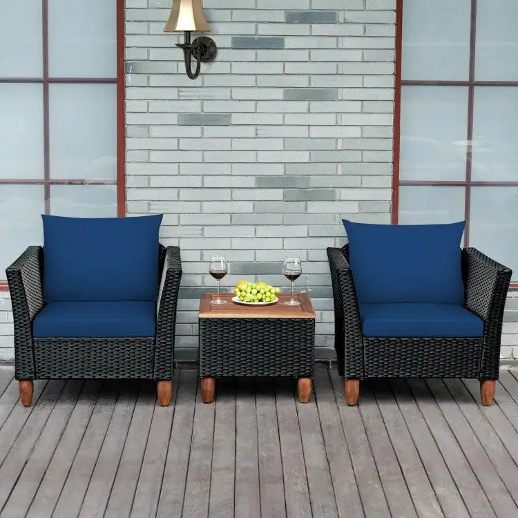 3 Pieces Patio wicker Furniture Set with Cushion - 28.5 x 27.5 x 27 (L x W x H)