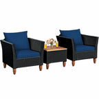 3 Pieces Patio wicker Furniture Set with Cushion - 28.5 x 27.5 x 27 (L x W x H)