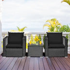 3 Pieces Patio wicker Furniture Set with Cushion - 28.5 x 27.5 x 27 (L x W x H)