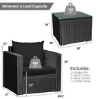 3 Pieces Patio wicker Furniture Set with Cushion - 28.5 x 27.5 x 27 (L x W x H)