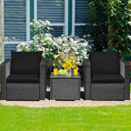 3 Pieces Patio wicker Furniture Set with Cushion - 28.5 x 27.5 x 27 (L x W x H)