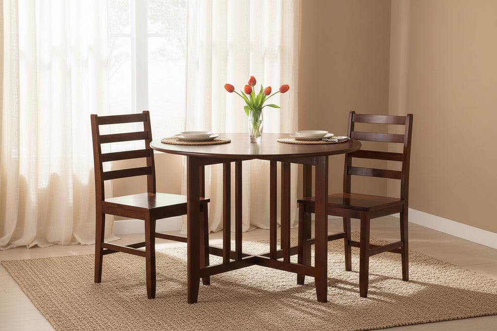 3-Pc Drop Leaf Table with Ladder-back Chairs, Walnut