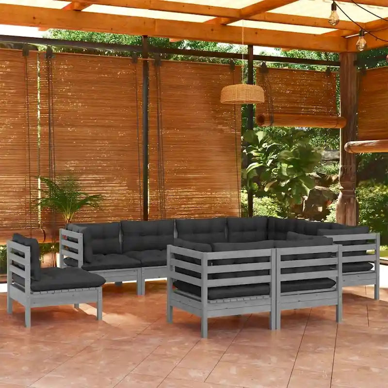 vidaXL Solid Pinewood Patio Lounge Set 10 Piece with Cushions Multi Colors - 25 x 25 x 24.6