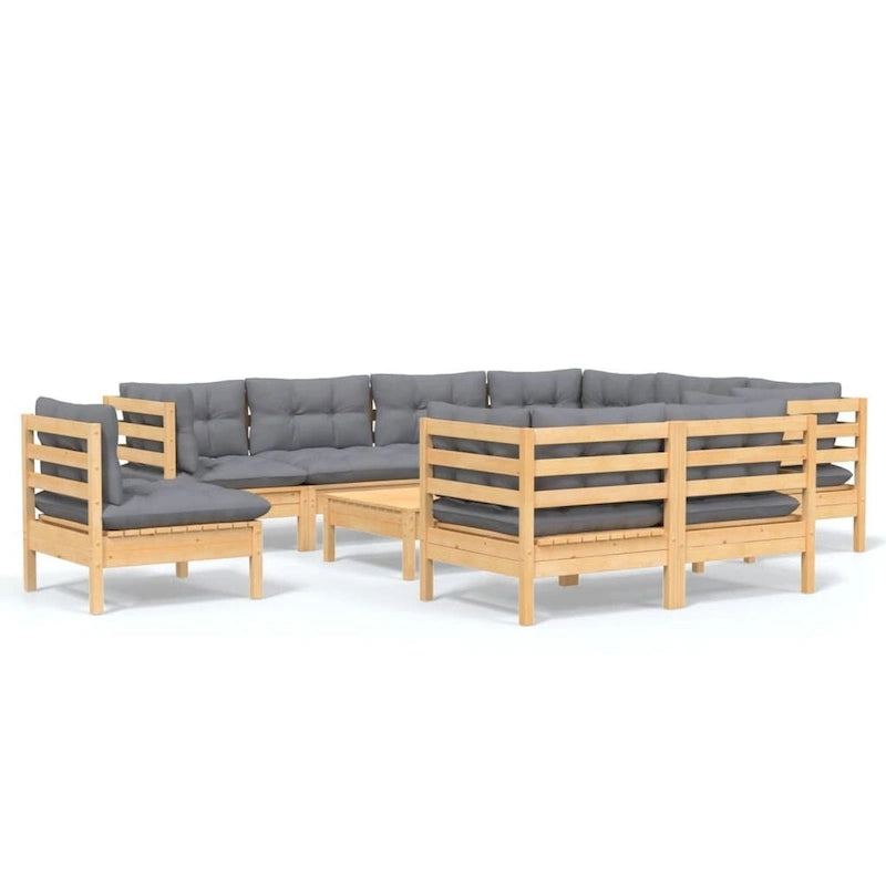 vidaXL Solid Pinewood Patio Lounge Set 10 Piece with Cushions Multi Colors - 25 x 25 x 24.6