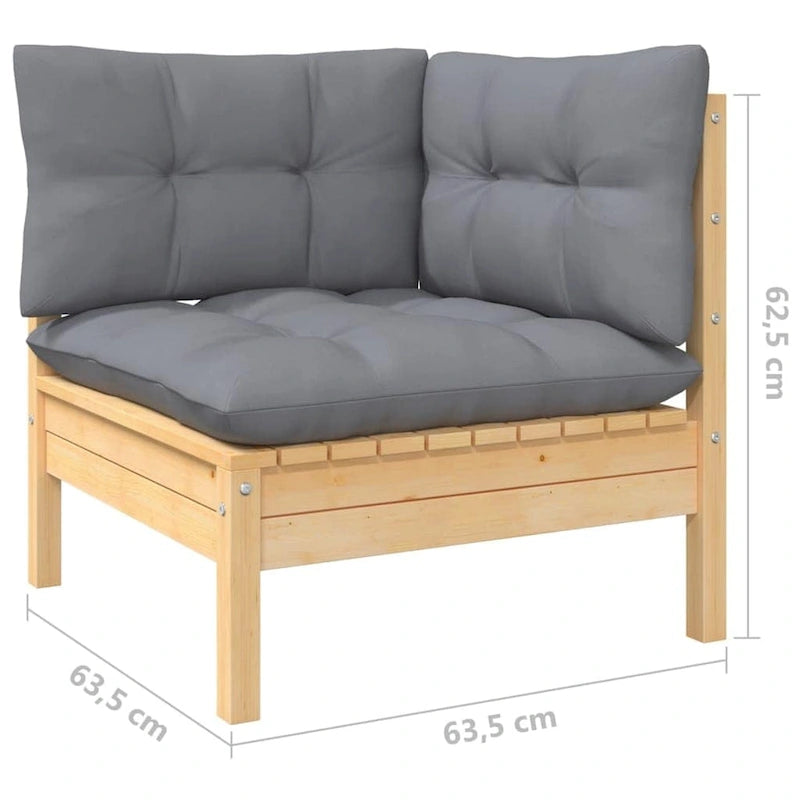vidaXL Solid Pinewood Patio Lounge Set 10 Piece with Cushions Multi Colors - 25 x 25 x 24.6