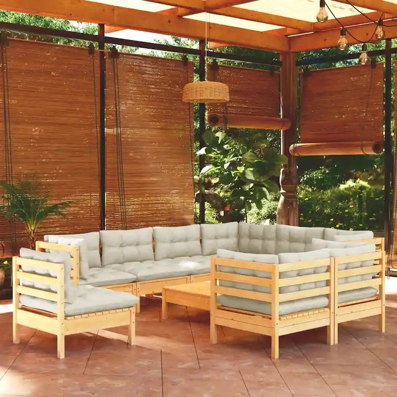 vidaXL Solid Pinewood Patio Lounge Set 10 Piece with Cushions Multi Colors - 25 x 25 x 24.6