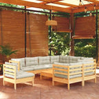 vidaXL Solid Pinewood Patio Lounge Set 10 Piece with Cushions Multi Colors - 25 x 25 x 24.6